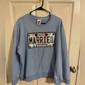 QUEEN OF SPARKLES Light Blue License Plate Sweatshirt